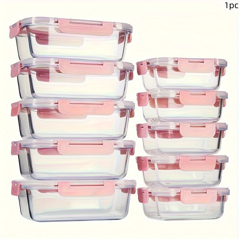 1/3pcs Thickened Glass Lunch Box, 10.82oz, Microwave Safe, Rectangular, with Pink Lid, for Students, Office Workers, Home Use, Freshness Preservation, Heat Preservation