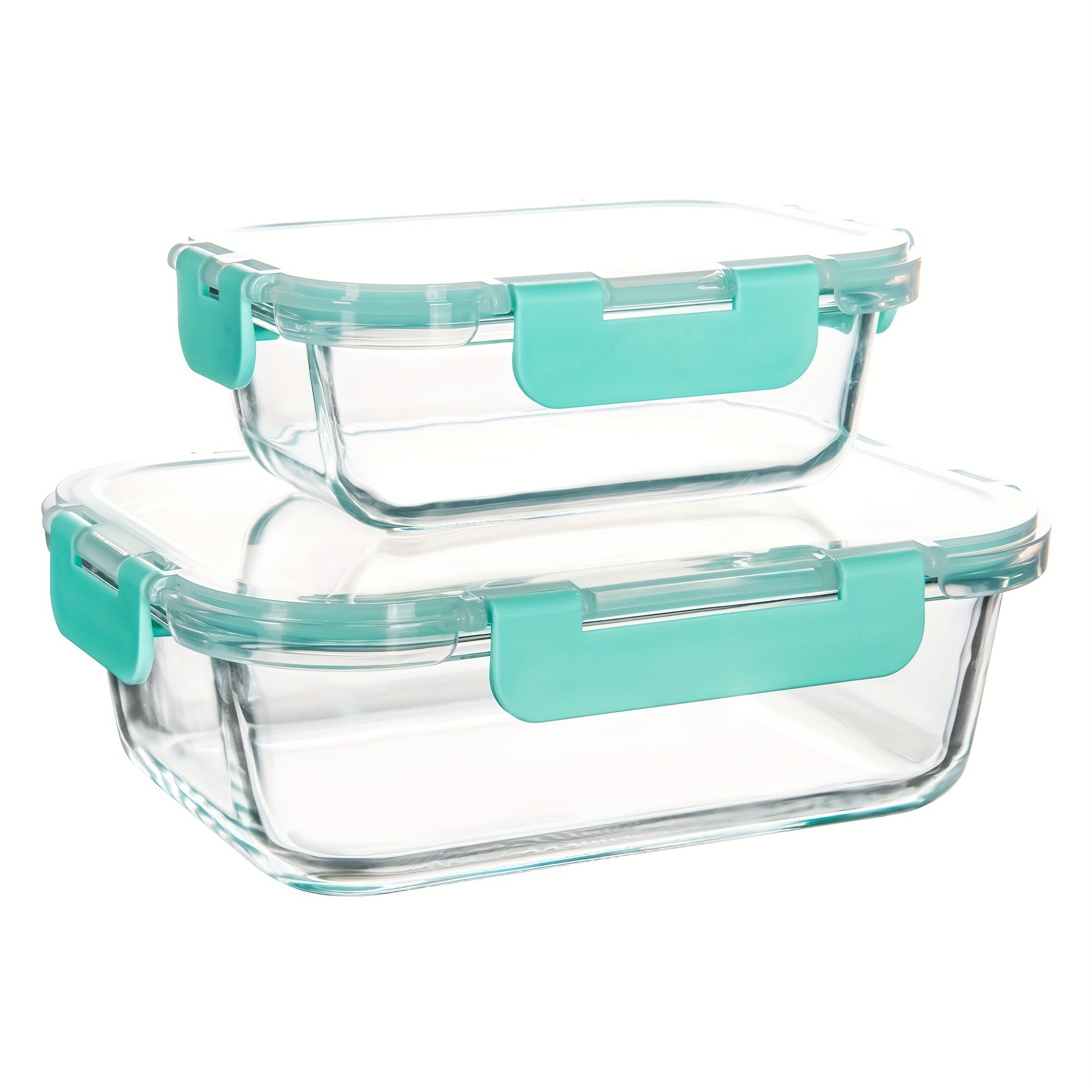 2pcs Glass Meal Prep Containers with Airtight Lids – Microwave, Oven, and Freezer Safe, Transparent Rectangular Food Storage Boxes for Healthy Meal Prep and Organized Kitchen Use