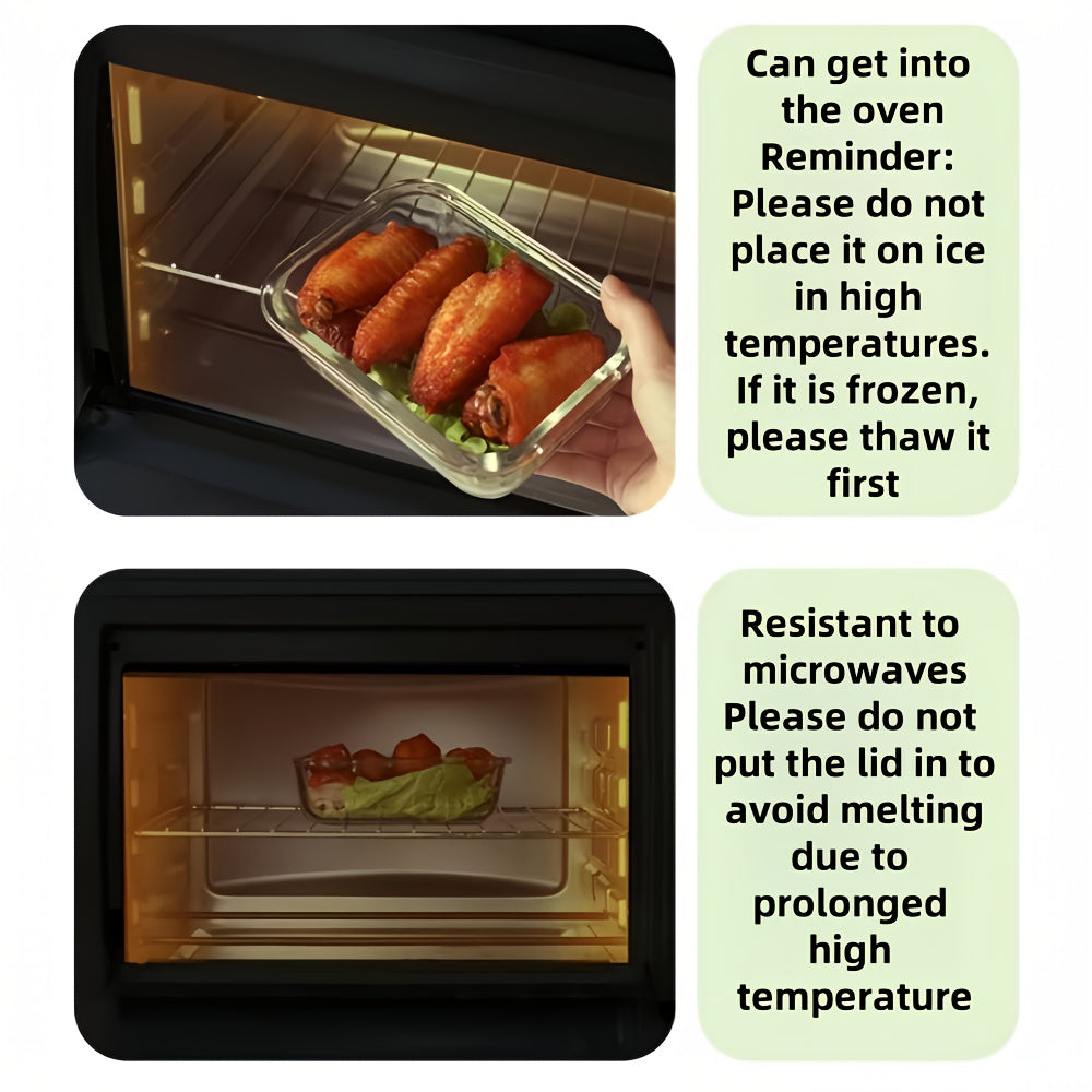 1pc Black Edge Transparent Lid Rectangular 35.17oz with Sealed Lid High Borosilicate Thickened Glass Food Storage Container Leak-proof Microwave Oven and Freezer Safe Built-in Silicone Ring with Four-Sided Locking Double Sealing Airtight Lid Stackable