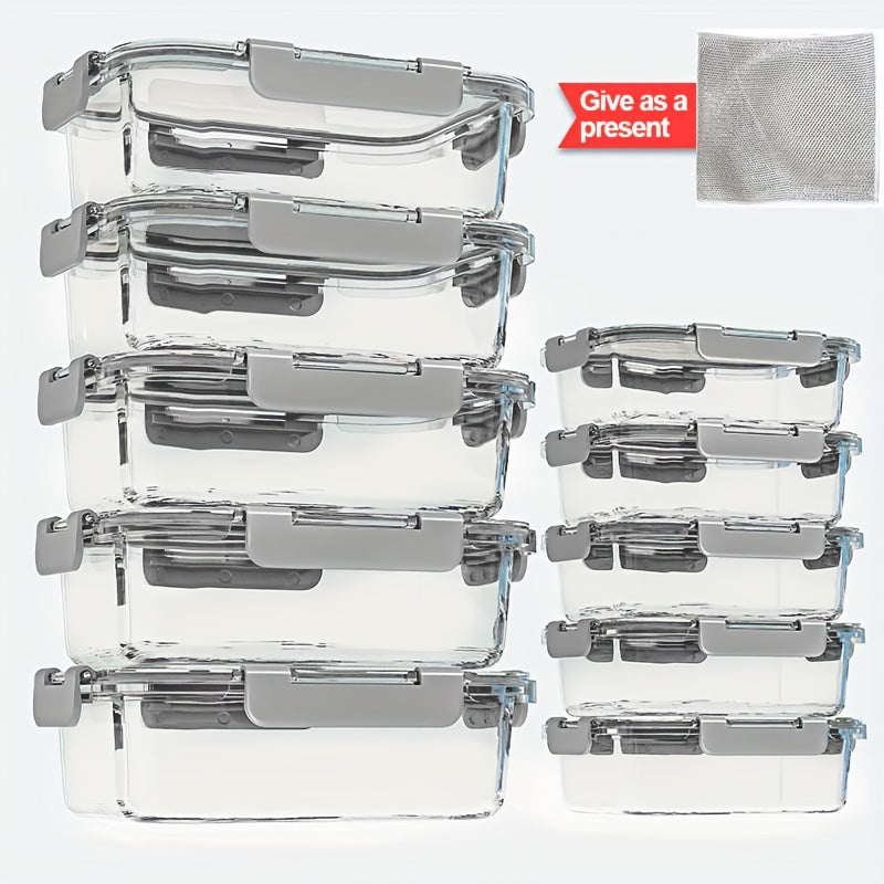 [20pcs Glass Crisper Set] 20pcs Large Capacity Food Grade Glass Crisper Set | Reusable Food Storage Box with Lid for Microwave, Refrigerator, Heating, Freezing, Storage, Pre-meal Preparation | 10 LIDS + 10 Glass Bowls, No Electricity Required