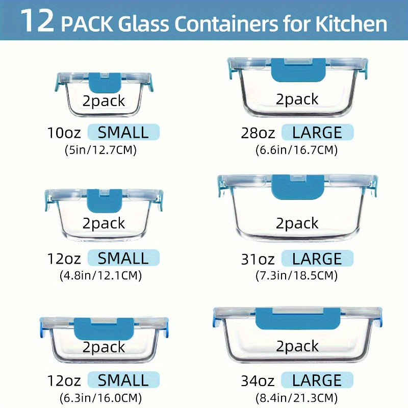 24pcs Airtight Glass Food Storage Containers with Lids - Stackable, Microwave-Safe, Reusable Rectangular Containers for Meal Prep, Salads, Fruits & Vegetables - Perfect for Home & Office Use, Glass Food Storage