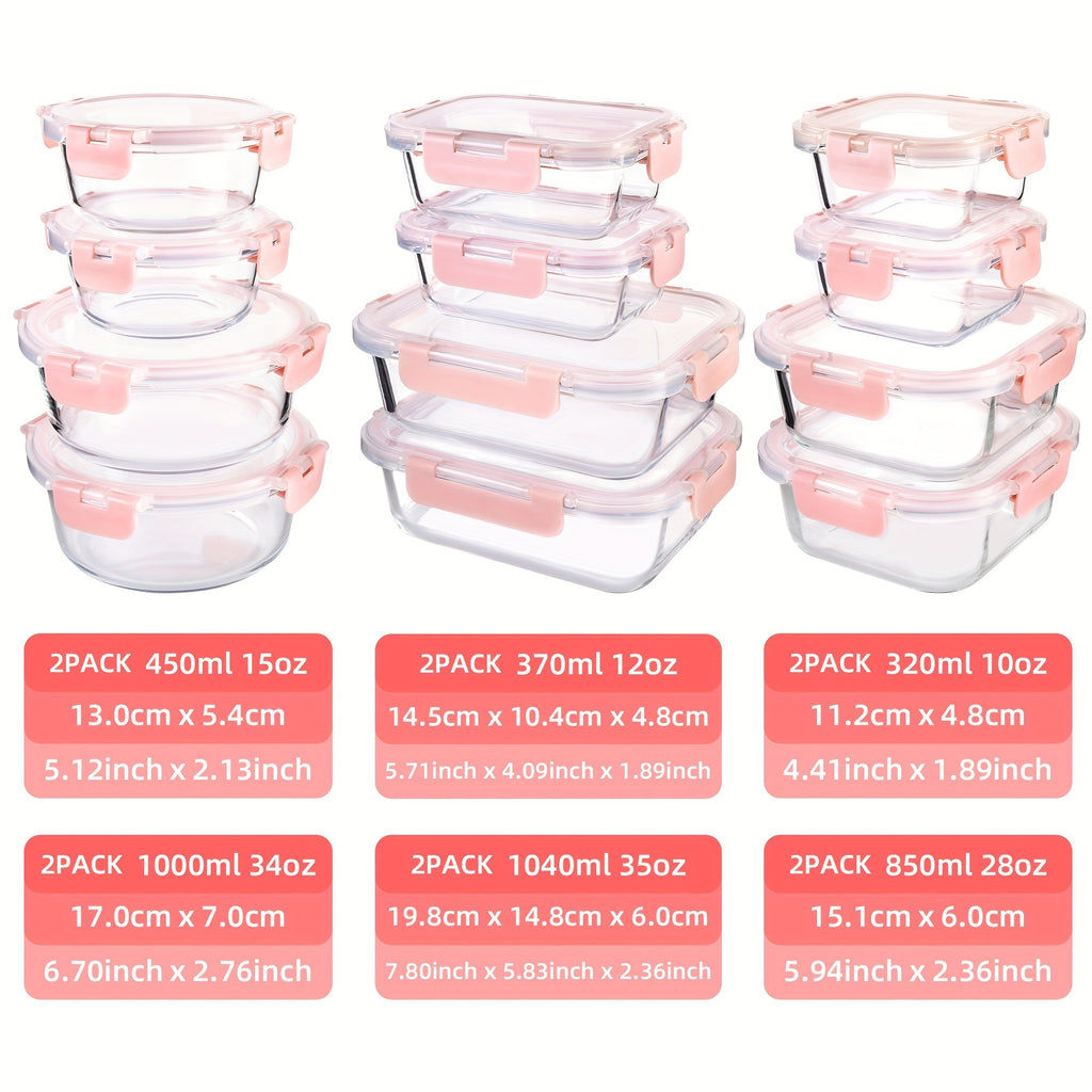 12 Pack (12 Containers + 12 Lids) Glass Storage Containers with Lids, Leak-Proof Meal Prep Containers, Dishwasher, Microwave, Oven, Freezer Safe Glass Food Storage Containers for Leftovers, to Go