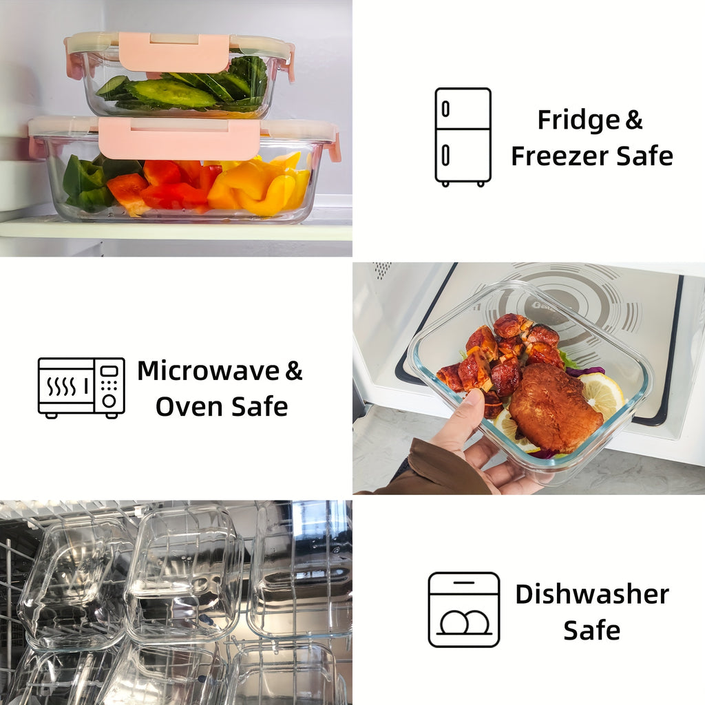 [CYUFU Borosilicate Glass Containers] 2pcs CYUFU High Borosilicate Glass Meal Prep Containers - Leak-Proof, Microwave & Oven Safe, Dishwasher Safe, Reusable, Stackable, Clip-On Closure - Multipurpose Rectangle Food Storage Organizer with Lid