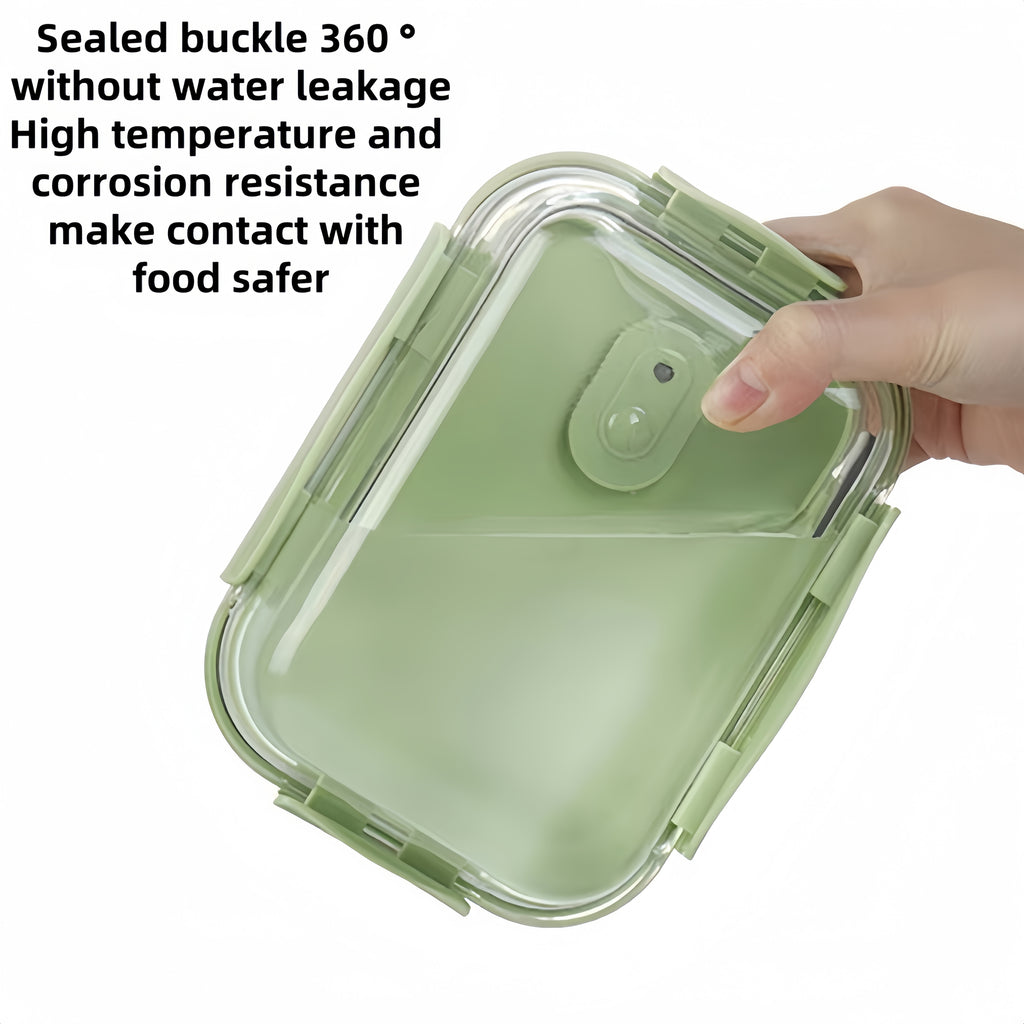 1pc Green Rectangular 35.17oz Borosilicate Thickened Glass Food Storage Container Leak-Proof, Healthy and Safe, Microwave and Oven Heatable, Refrigerator Freezer, Built-in Silicone Ring with Four-Side Locking Dual Seal, Airtight Lid, Stackable, Reusable