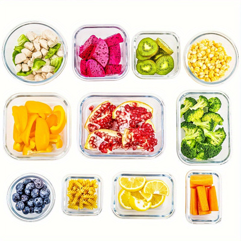 24pcs Airtight Glass Food Storage Containers with Lids - Stackable, Microwave-Safe, Reusable Rectangular Containers for Meal Prep, Salads, Fruits & Vegetables - Perfect for Home & Office Use, Glass Food Storage