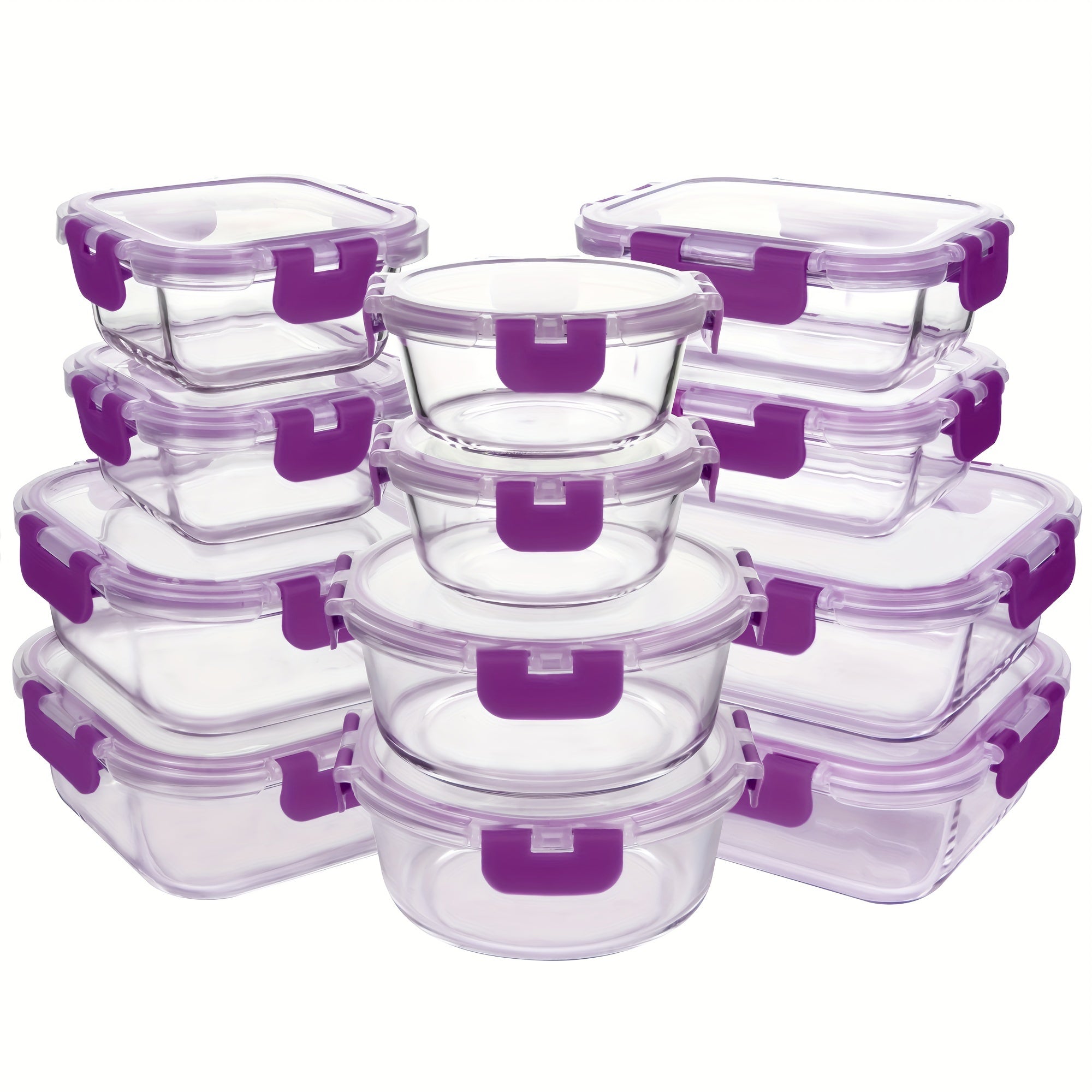 24pcs Airtight Glass Food Storage Containers with Lids - Stackable, Microwave-Safe, Reusable Rectangular Containers for Meal Prep, Salads, Fruits & Vegetables - Perfect for Home & Office Use, Glass Food Storage