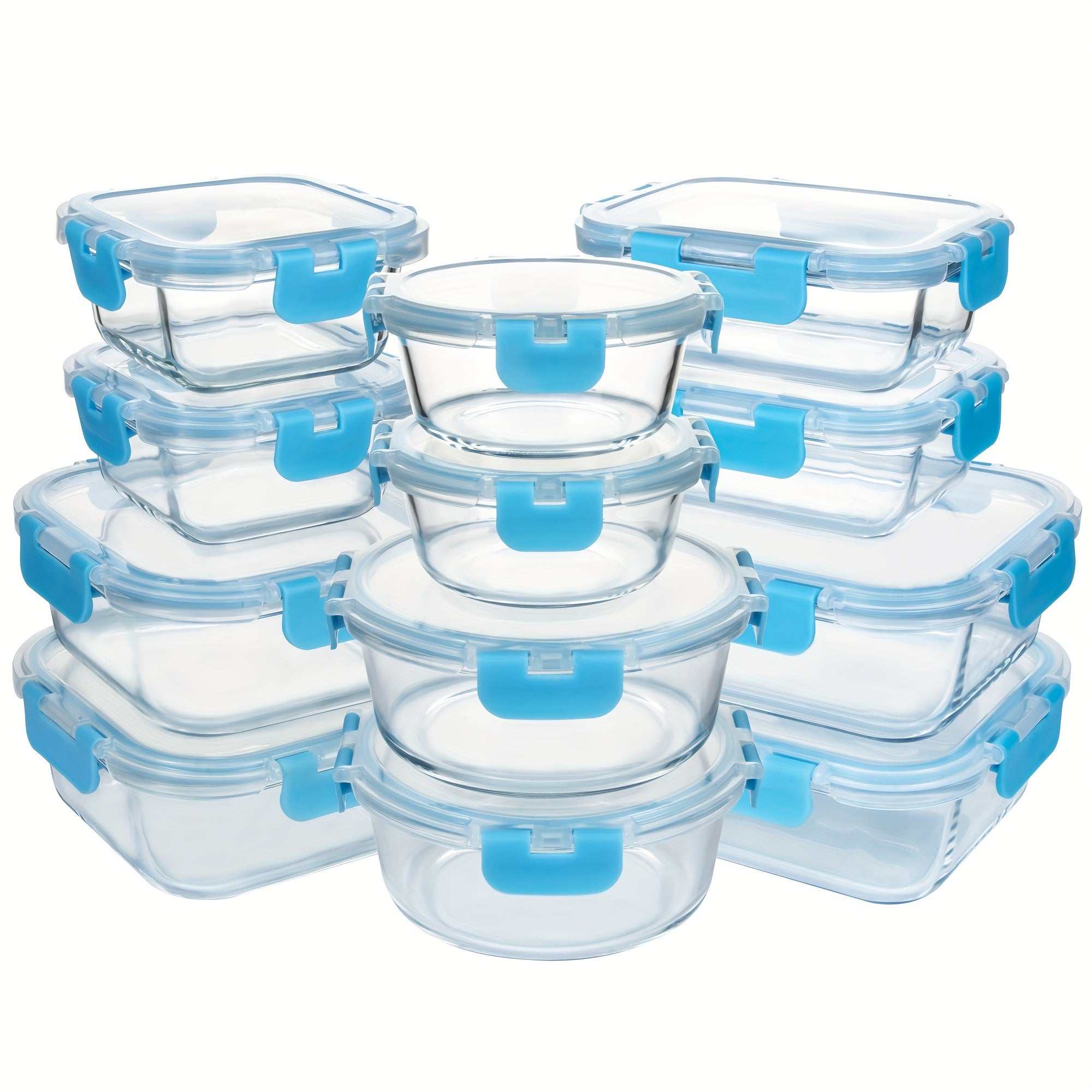 24pcs Airtight Glass Food Storage Containers with Lids - Stackable, Microwave-Safe, Reusable Rectangular Containers for Meal Prep, Salads, Fruits & Vegetables - Perfect for Home & Office Use, Glass Food Storage