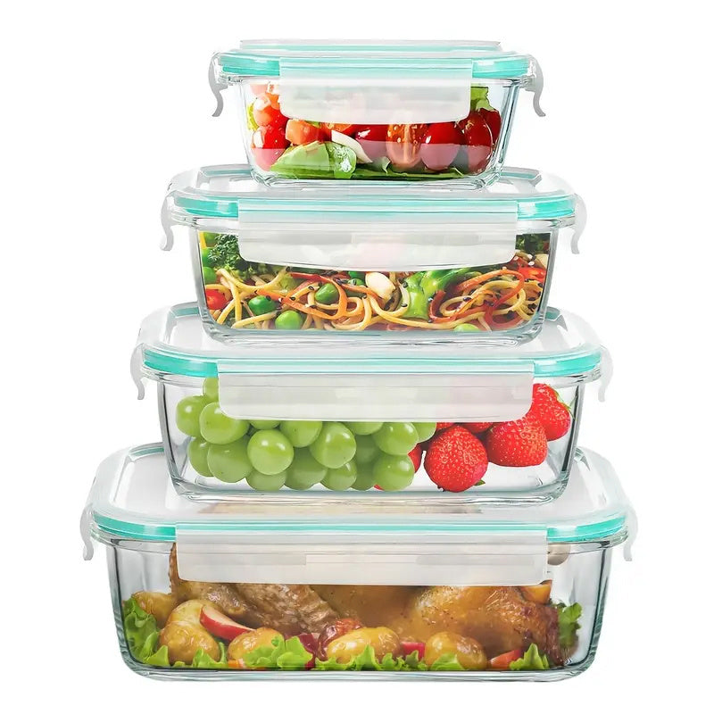 16pcs Borosilicate Glass Serving Containers with Lids, Airtight Lunch Boxes for Food Storage, Microwave, Oven, Freezer & Dishwasher Safe, Ideal for Leftovers, Vegetables, Sandwiches & Meal Prep