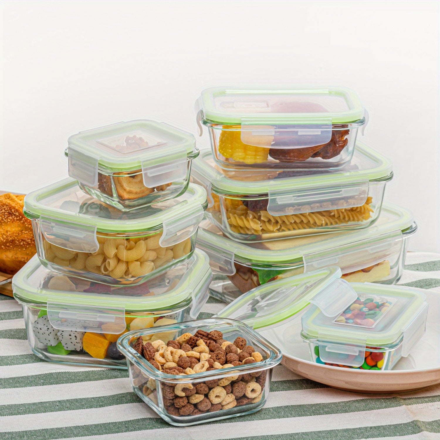 [8 Pack Grass Green Food Tubs] 8 Pack Grass Green Food & Dish Transport-Bus Tubs | Glass Food Storage Containers with Airtight Lids, Meal Prep Containers