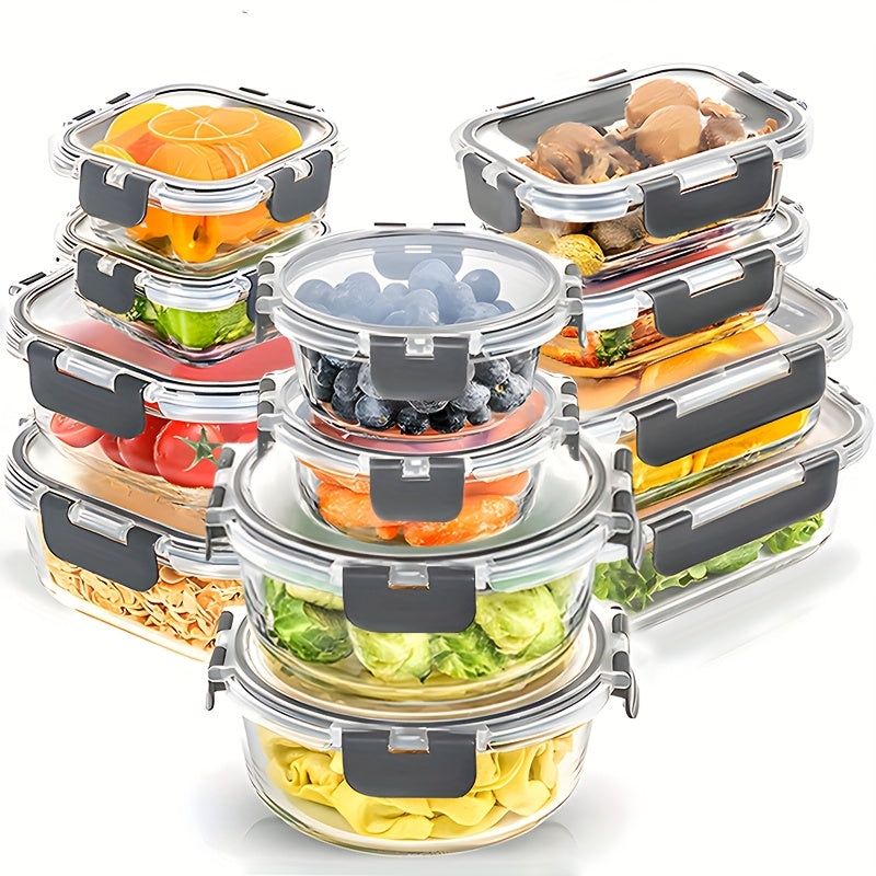 24pcs Glass Food Storage Containers with 12 Boxes + 12 Lids Lids, Meal Prep, Pantry Kitchen Storage Containers for Lunch, Leak Proof, Airtight Glass Lunch Bento Boxes for Microwave, Oven, Freezer And Dishwasher