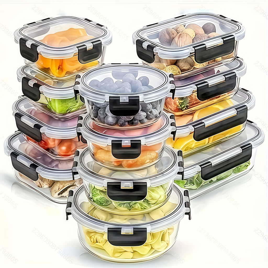 [Leakproof Glass Freshness Box] 24pcs (12 Lids + 12 Boxes) Leakproof Removable Glass Freshness Box | Multi-spec Bento Box, Refrigerated Sealed Lunch Box