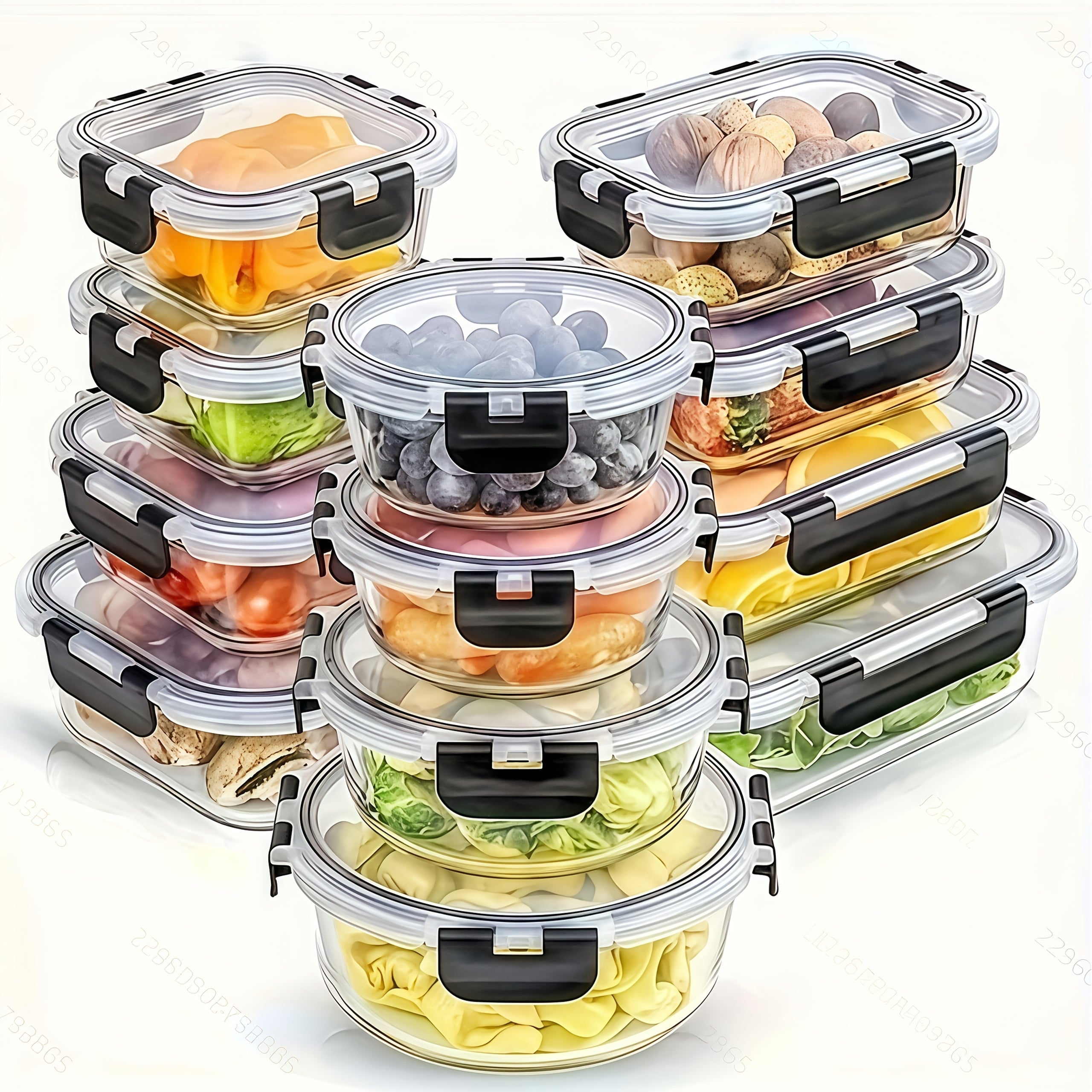 [Leakproof Glass Freshness Box] 24pcs (12 Lids + 12 Boxes) Leakproof Removable Glass Freshness Box | Multi-spec Bento Box, Refrigerated Sealed Lunch Box