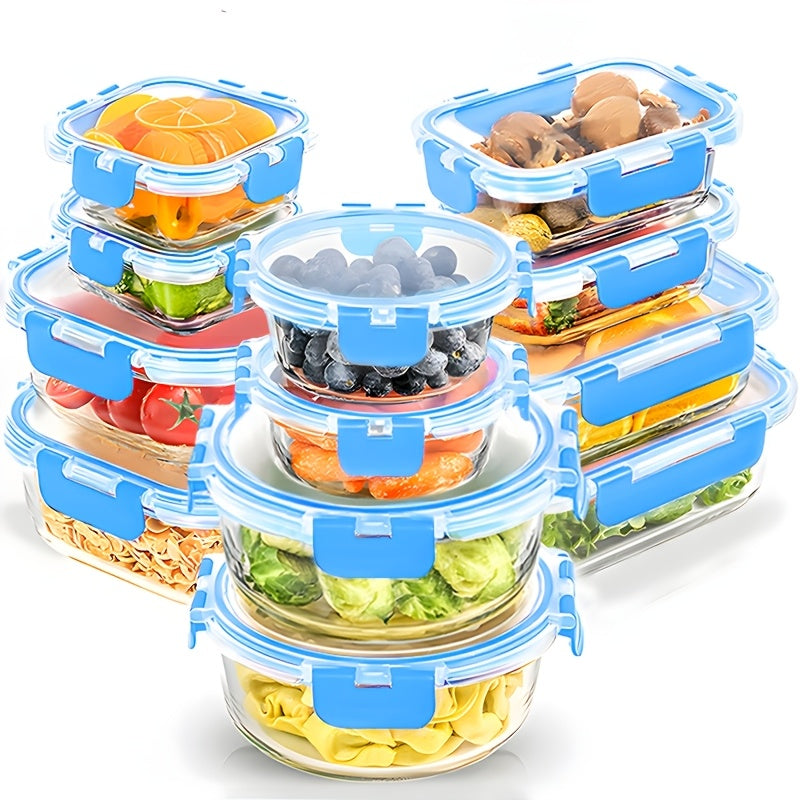 24pcs Glass Food Storage Containers with 12 Boxes + 12 Lids Lids, Meal Prep, Pantry Kitchen Storage Containers for Lunch, Leak Proof, Airtight Glass Lunch Bento Boxes for Microwave, Oven, Freezer And Dishwasher