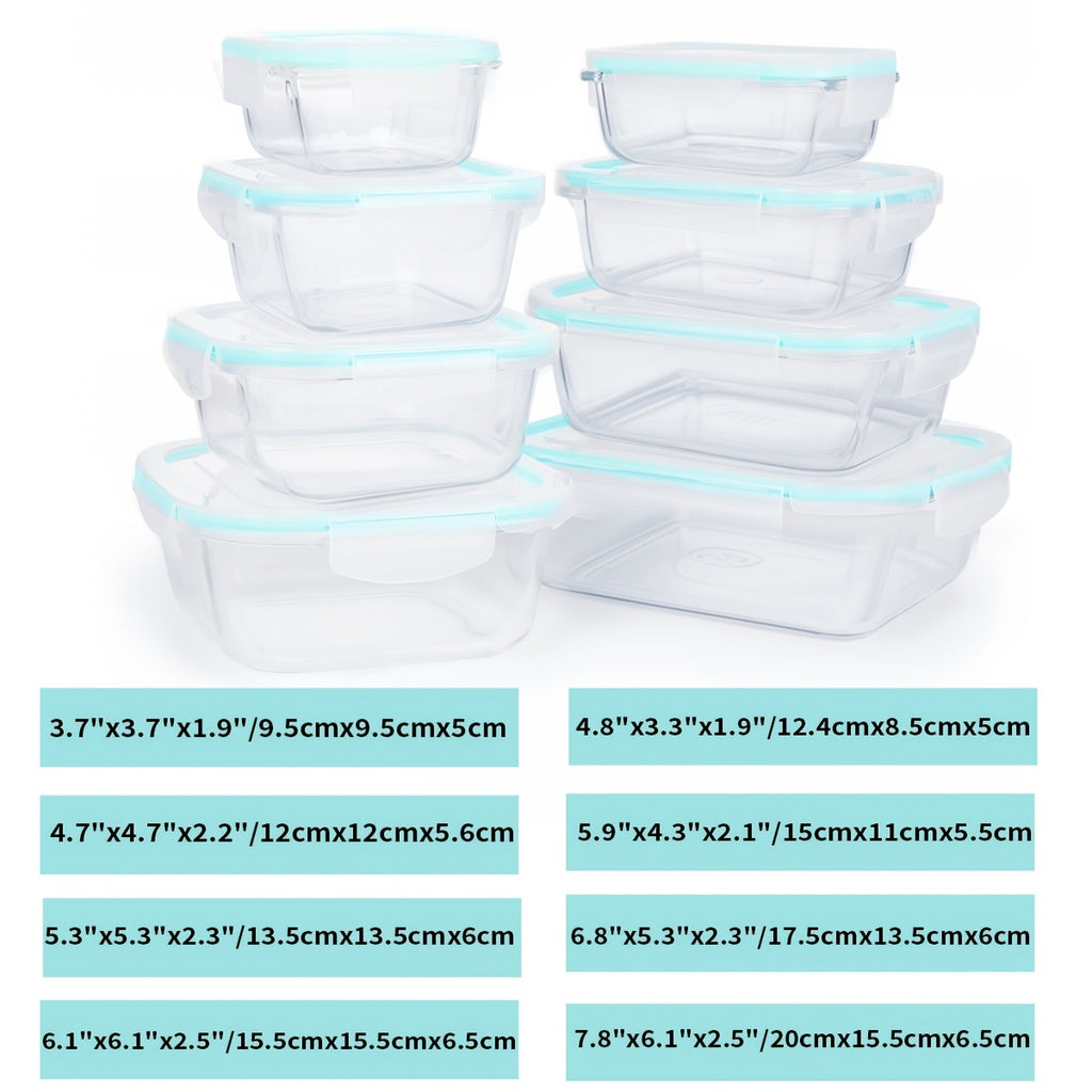 8/16pcs Storage Containers, Reusable Glass Freshness Boxes, Leak Proof Glassware Sets, Tableware Sets For Storing Fruits, Vegetables, Sandwiches, And Three Meals A Day