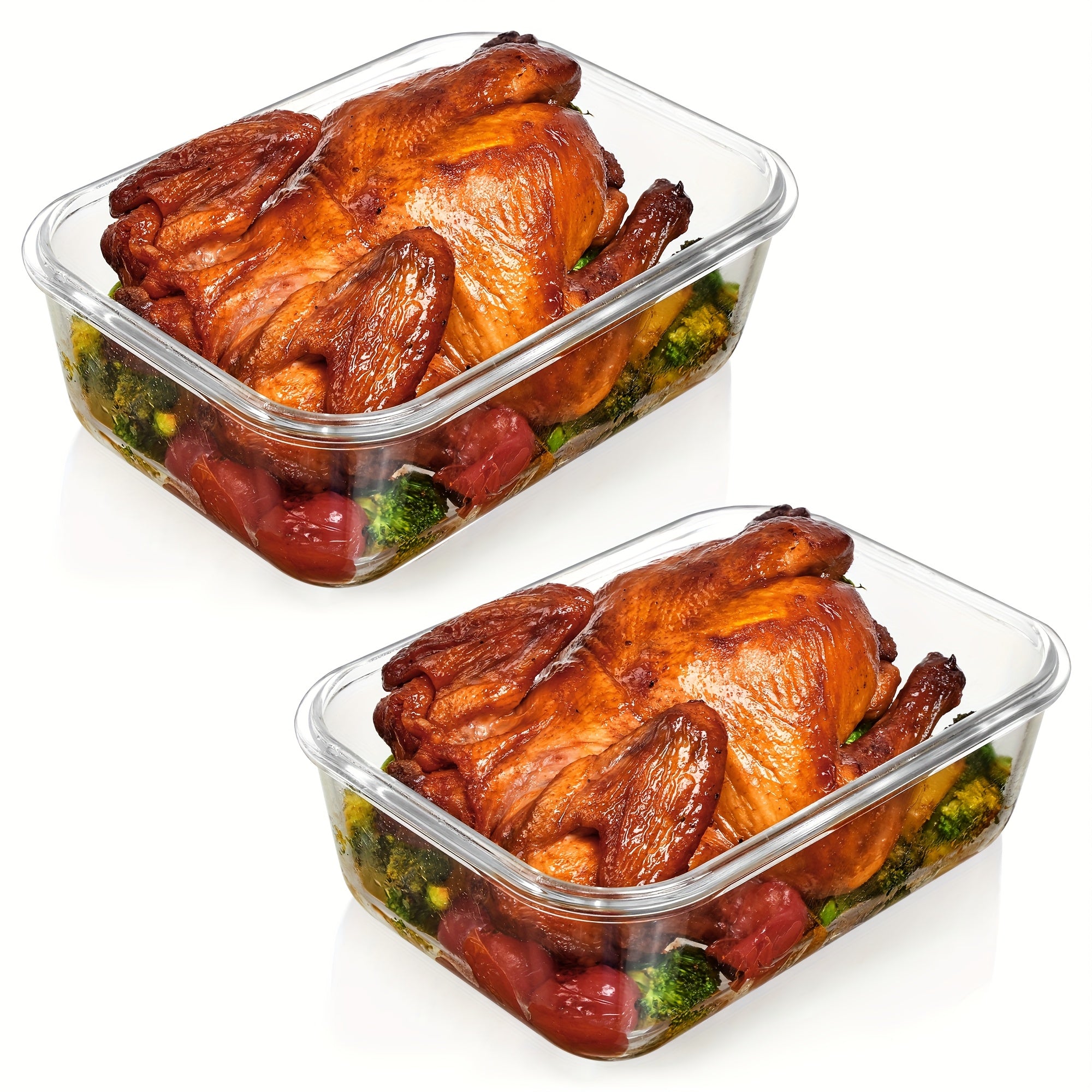 [Airtight Glass Containers] Vtopmart 2Pack Large Glass Storage Containers | 1860ml/ 63oz Meal Prep Food Container Set With Snap Airtight Lid For Baking, Microwave, Oven, Leak Proof, For Freezer, Dishwasher