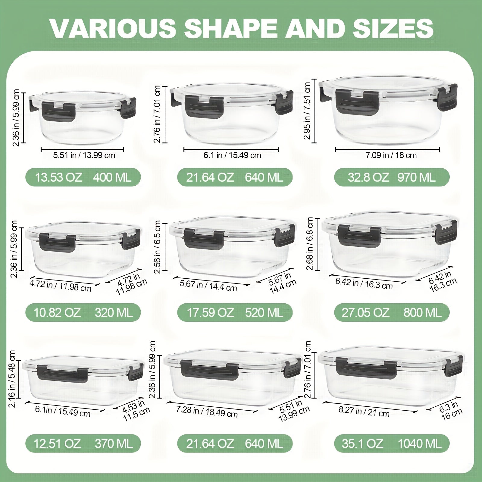 [Leakproof Glass Freshness Box] 24pcs (12 Lids + 12 Boxes) Leakproof Removable Glass Freshness Box | Multi-spec Bento Box, Refrigerated Sealed Lunch Box