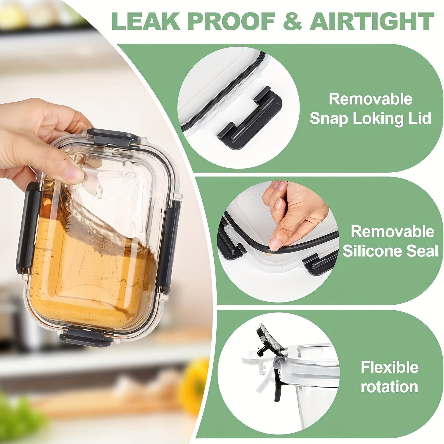 [Leakproof Glass Freshness Box] 24pcs (12 Lids + 12 Boxes) Leakproof Removable Glass Freshness Box | Multi-spec Bento Box, Refrigerated Sealed Lunch Box
