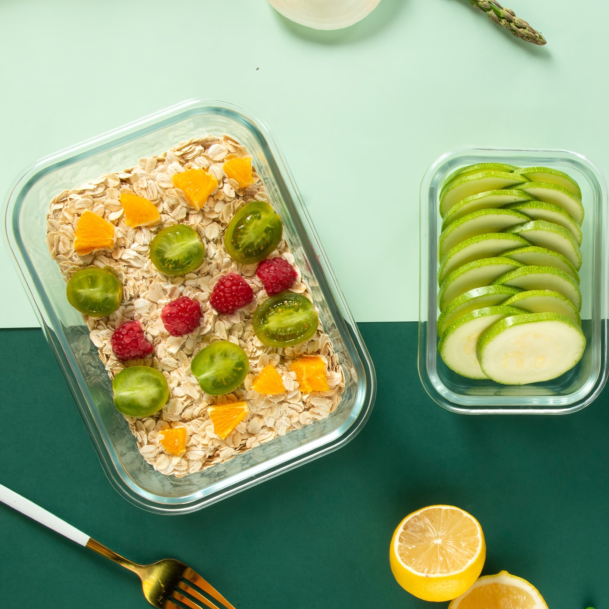 2pcs Glass Meal Prep Containers with Airtight Lids – Microwave, Oven, and Freezer Safe, Transparent Rectangular Food Storage Boxes for Healthy Meal Prep and Organized Kitchen Use