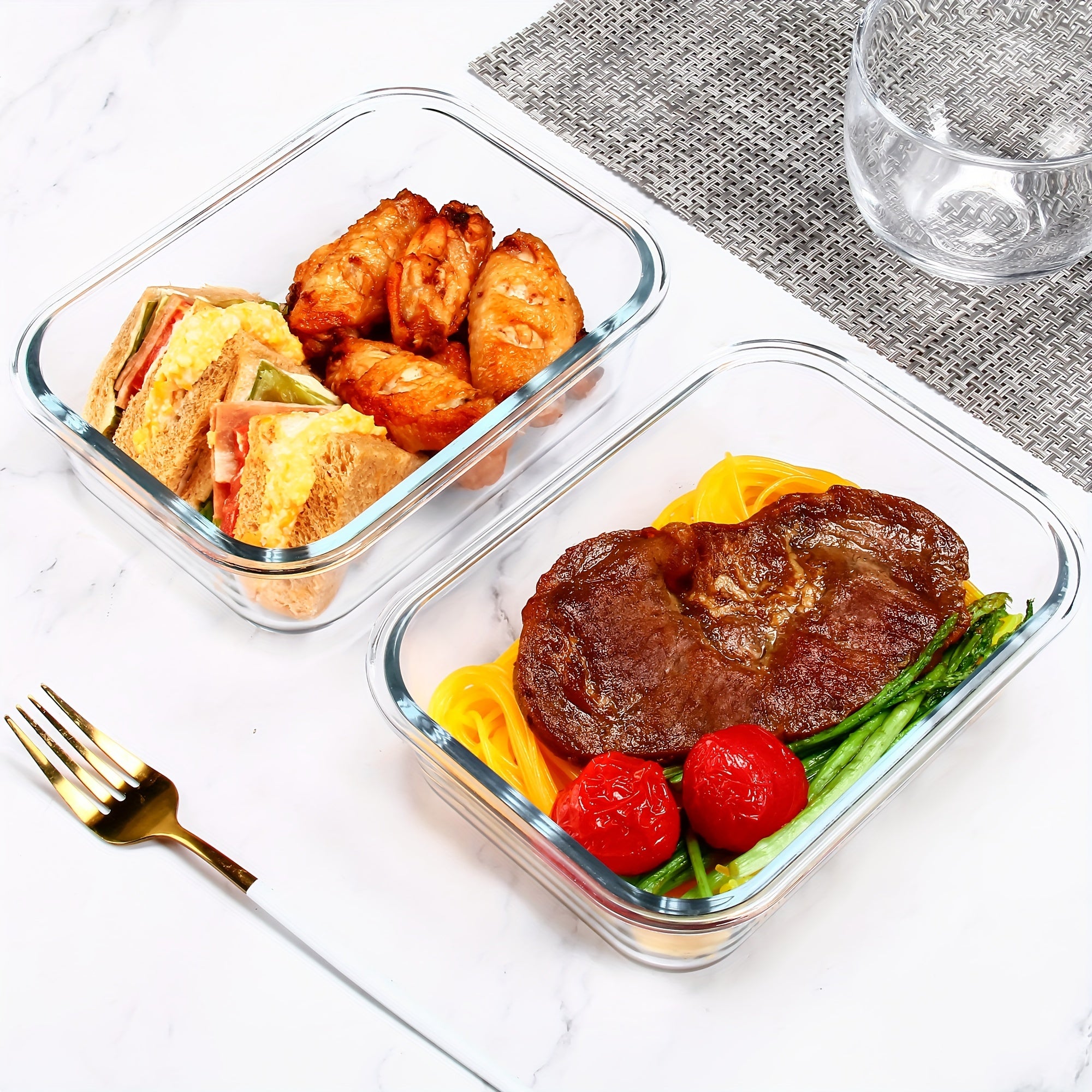 [CYUFU Borosilicate Glass Containers] 2pcs CYUFU High Borosilicate Glass Meal Prep Containers - Leak-Proof, Microwave & Oven Safe, Dishwasher Safe, Reusable, Stackable, Clip-On Closure - Multipurpose Rectangle Food Storage Organizer with Lid