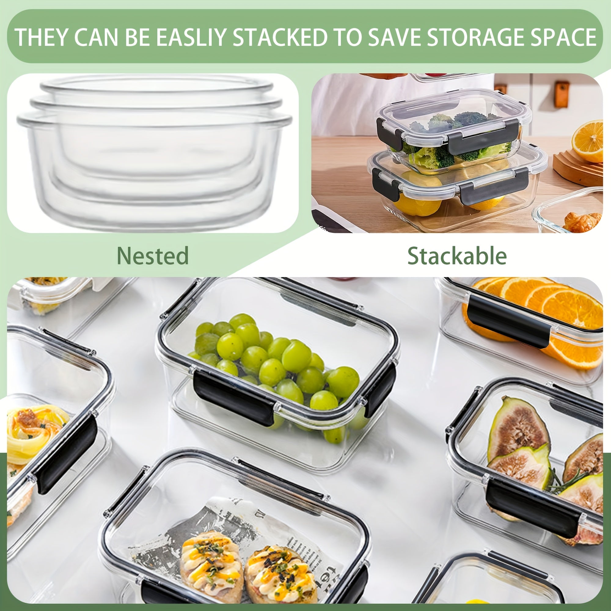 BYLWORKOUT 44oz High Quality Borosilicate Glass Lunch Box With Glass Lid, Suitable For Microwave, Refrigerator, Oven, Reusable Fresh-keeping Boxglass Food Storage Containers With Lids