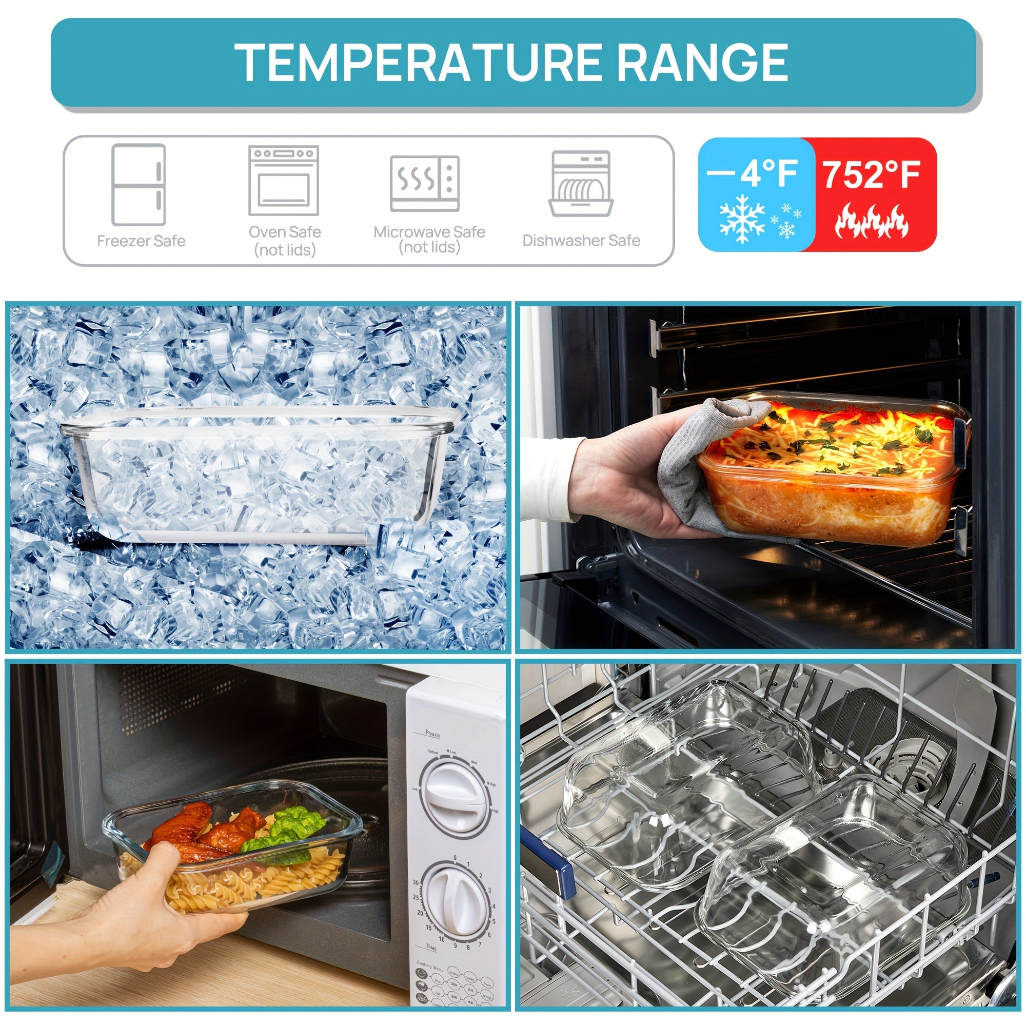 [Airtight Glass Containers] Vtopmart 2Pack Large Glass Storage Containers | 1860ml/ 63oz Meal Prep Food Container Set With Snap Airtight Lid For Baking, Microwave, Oven, Leak Proof, For Freezer, Dishwasher