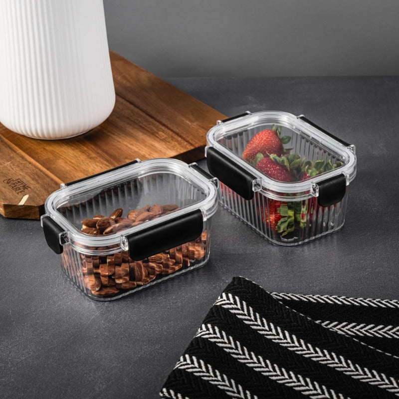 2pcs Clear Glass Food Storage Containers with Black Handles - Airtight, Microwave-Safe, Perfect for Cakes, Cookies, and More - Stackable Design for Easy Organization, Cake Storage|Stackable Containers|Secure Lid Closure, Cake Storage Containers