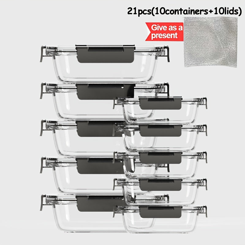 21pcs Glass Food Storage Containers with Leak-Proof Lids - Microwave, Oven, Freezer & Dishwasher Safe - Airtight Stackable Bowls with Flip-Top Lids - Clear Glass Lunch Containers for Meal Prep, Leftovers, Kitchen - Ideal Kitchen Gift for Home Cooks,