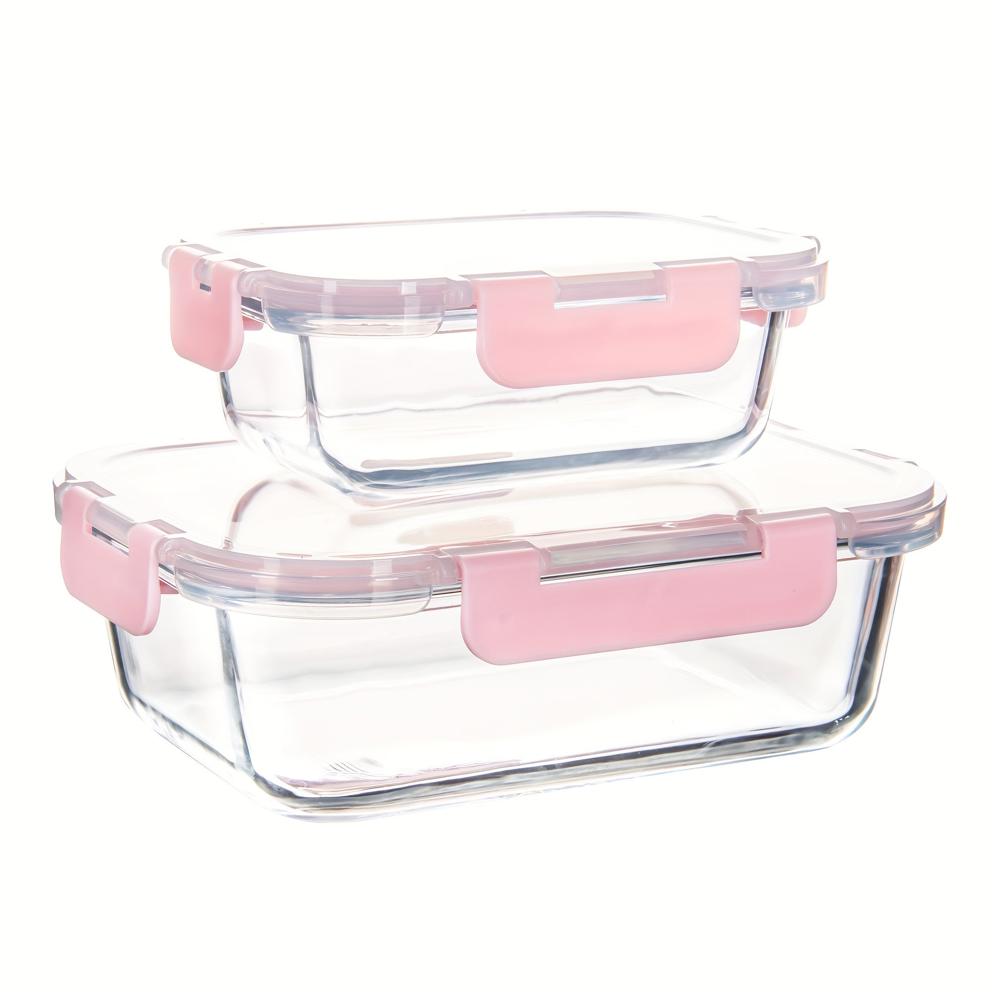 2pcs Glass Meal Prep Containers with Airtight Lids – Microwave, Oven, and Freezer Safe, Transparent Rectangular Food Storage Boxes for Healthy Meal Prep and Organized Kitchen Use