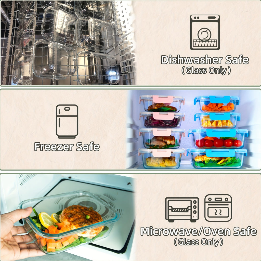 [10-PACK] High Borosilicate Glass Meal Prep Containers Set, Food Storage Containers with Airtight Leakproof Lids, For Home Kitchen Office Lunch Restaurant