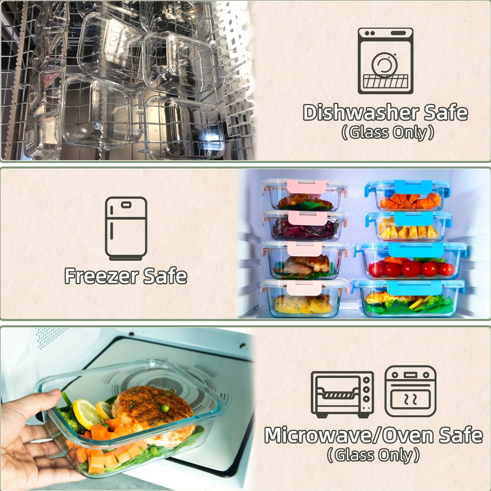 [10-PACK] High Borosilicate Glass Meal Prep Containers Set, Food Storage Containers with Airtight Leakproof Lids, For Home Kitchen Office Lunch Restaurant