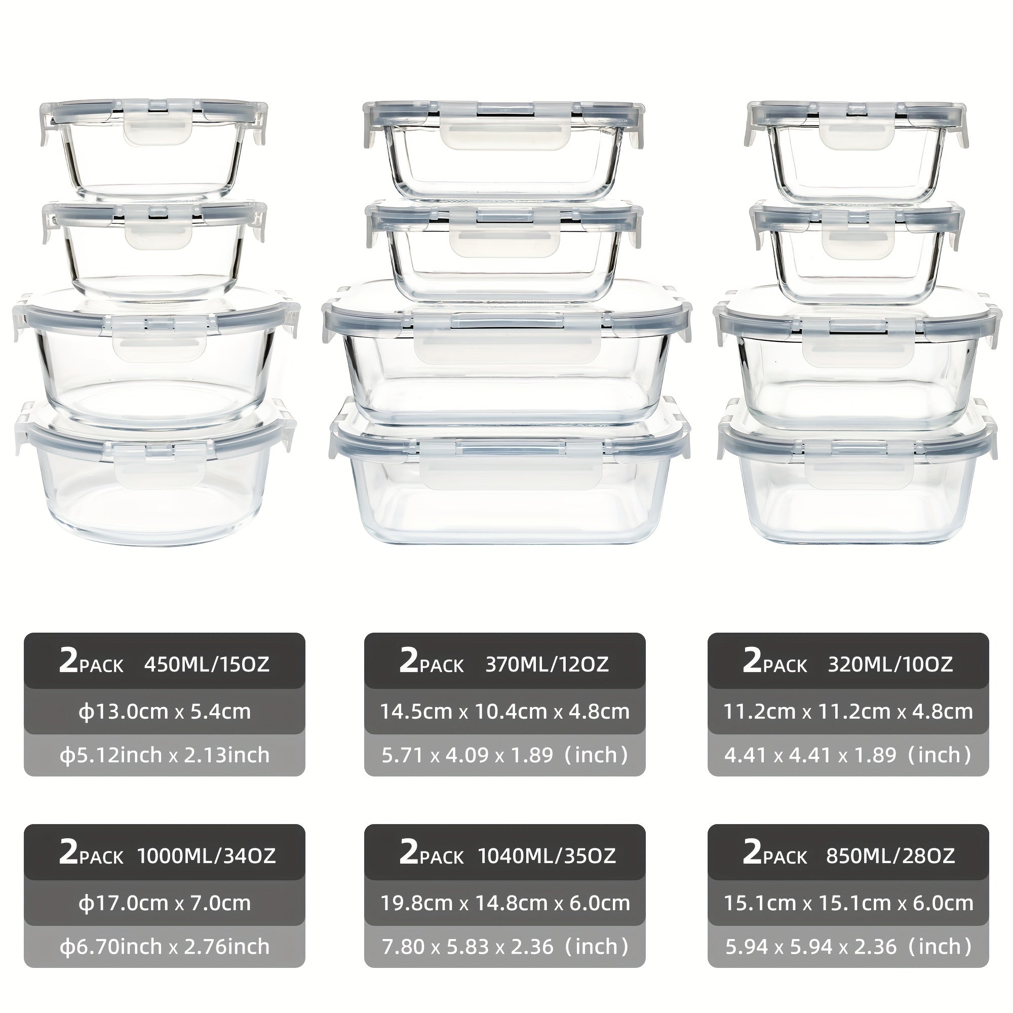 12 Pack (12 Containers + 12 Lids) Glass Storage Containers with Lids, Leak-Proof Meal Prep Containers, Dishwasher, Microwave, Oven, Freezer Safe Glass Food Storage Containers for Leftovers, to Go