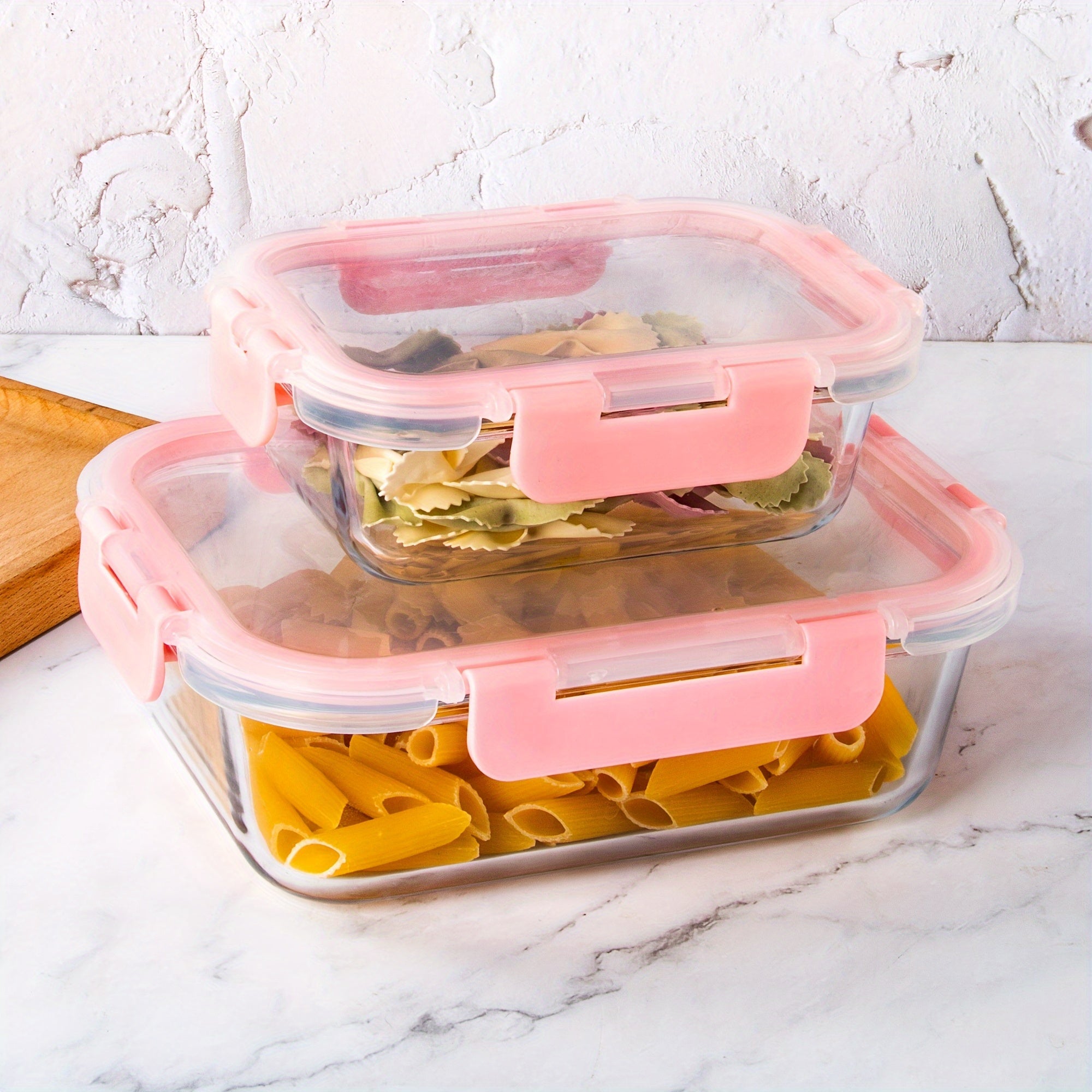 2pcs Glass Meal Prep Containers with Airtight Lids – Microwave, Oven, and Freezer Safe, Transparent Rectangular Food Storage Boxes for Healthy Meal Prep and Organized Kitchen Use