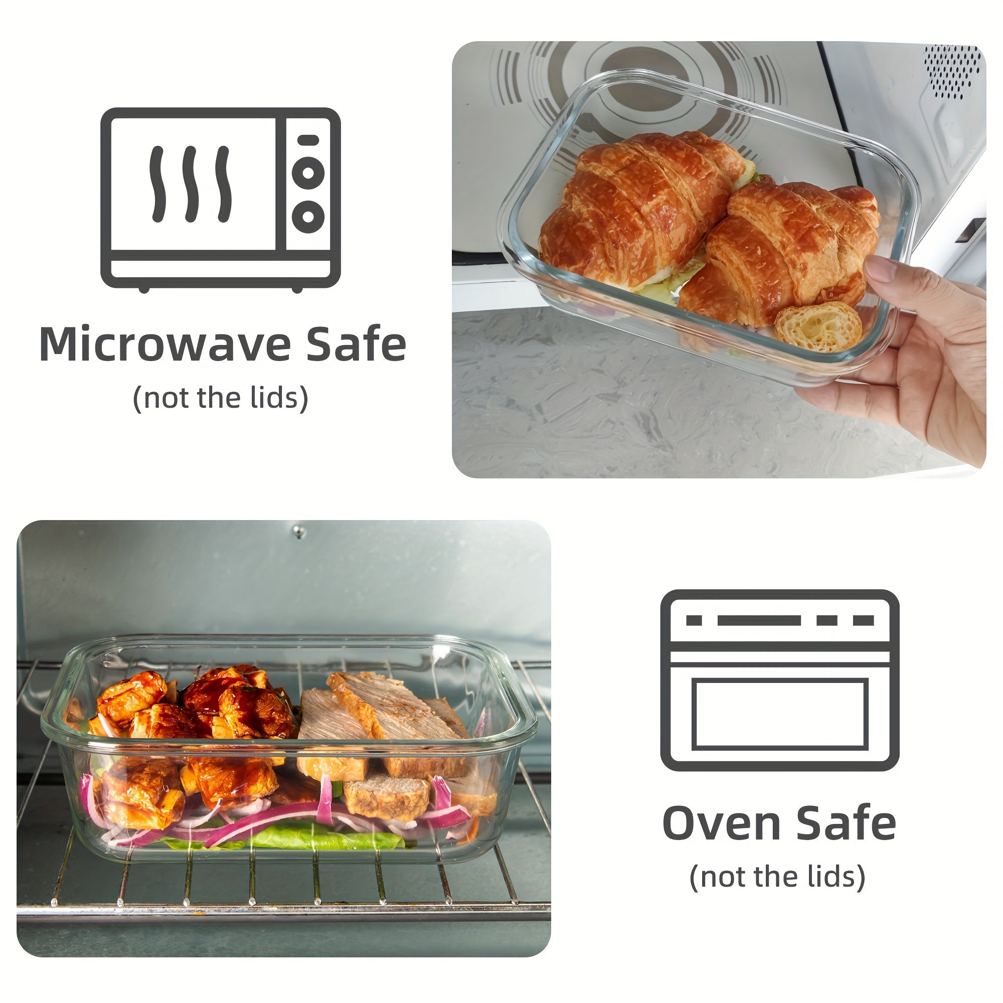 2 Pack Glass Food Storage Containers With Airtight Lids, Ideal For Meal Prep, Lunches - Microwave And Dishwasher Safe