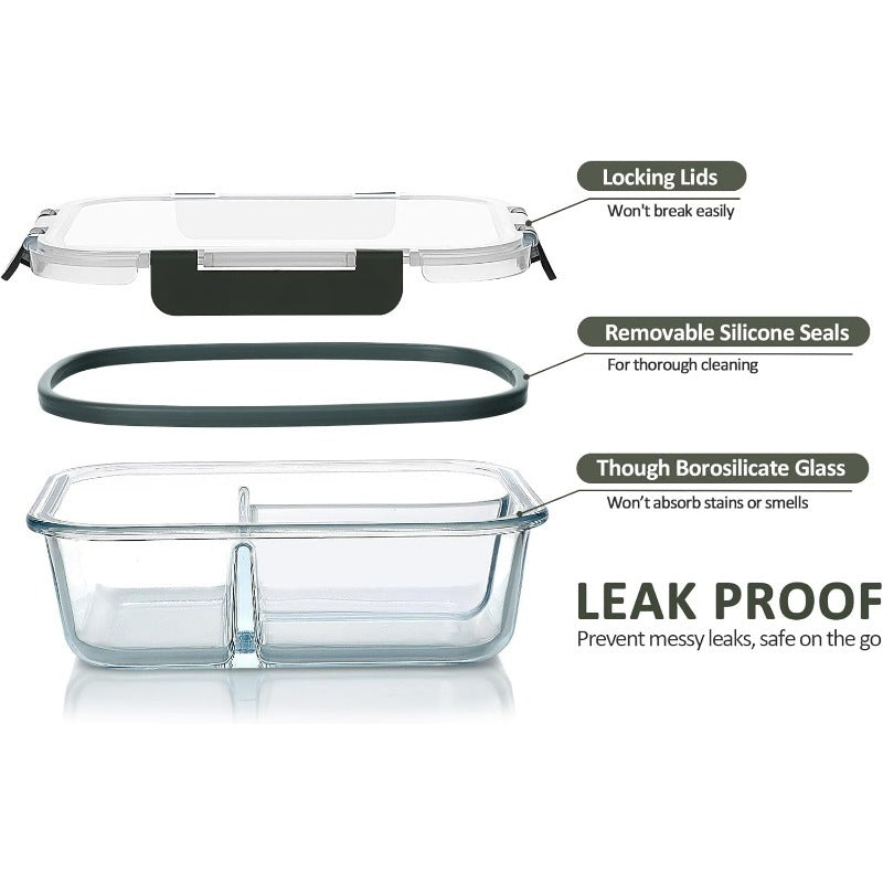 2025 Glass Meal Prep Containers 3 Compartment with Lids - Microwave, Oven & Dishwasher Safe Rectangular Food Storage Containers for Lunch, Portion Control & Leftovers, Back to School Bento Box, Lunch Box