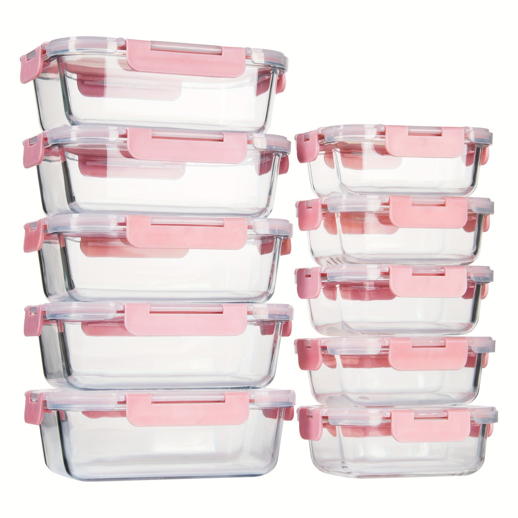 [10-PACK] High Borosilicate Glass Meal Prep Containers Set, Food Storage Containers with Airtight Leakproof Lids, For Home Kitchen Office Lunch Restaurant