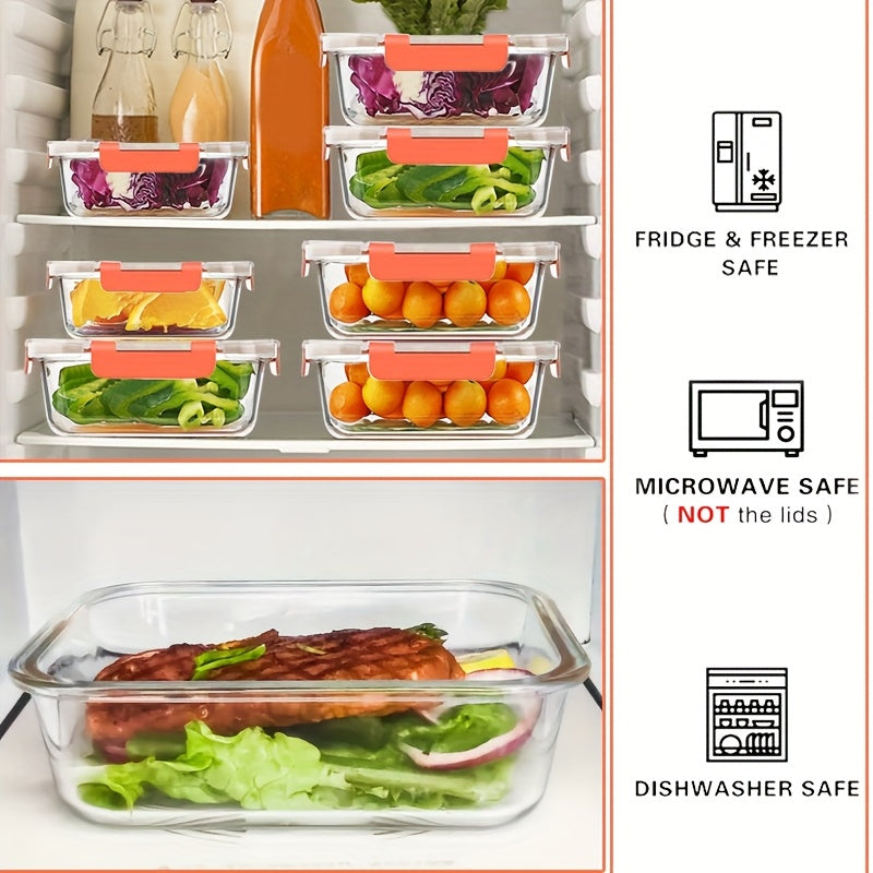 [20pcs Glass Crisper Set] 20pcs Large Capacity Food Grade Glass Crisper Set | Reusable Food Storage Box with Lid for Microwave, Refrigerator, Heating, Freezing, Storage, Pre-meal Preparation | 10 LIDS + 10 Glass Bowls, No Electricity Required