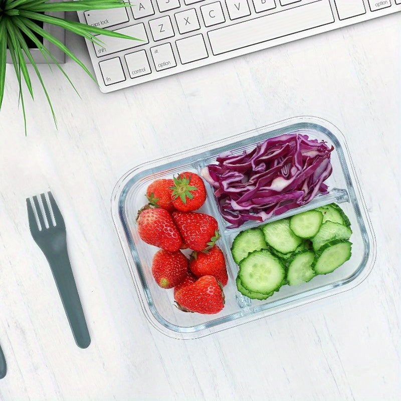 2025 Glass Meal Prep Containers 3 Compartment with Lids - Microwave, Oven & Dishwasher Safe Rectangular Food Storage Containers for Lunch, Portion Control & Leftovers, Back to School Bento Box, Lunch Box