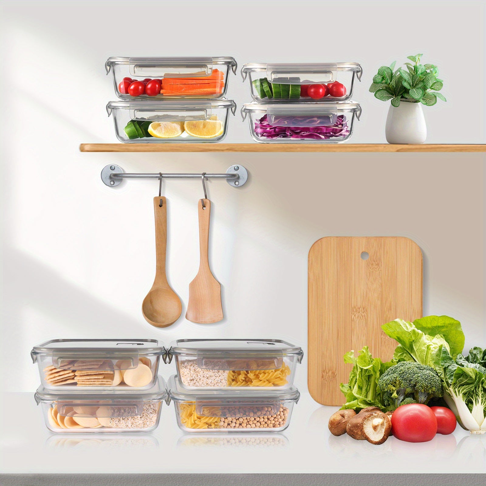 1pc Glass Lunch Box Set with Lid (Grey) - Borosilicate Glass Lunch Box, Baking Container with Snap Airtight Lids for Microwave, Glass Food Container, Microwave and Dishwasher Safe, Rectangular Food Storage Container for Students and Office Workers