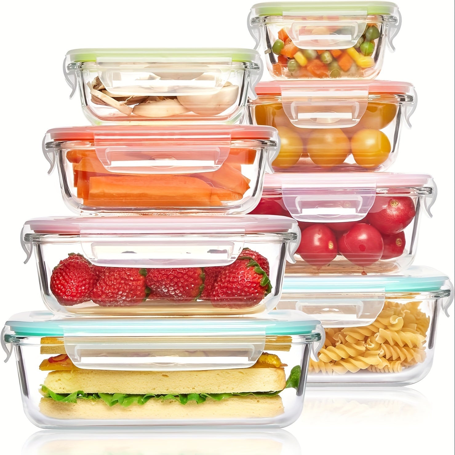 16pcs Borosilicate Glass Food Storage Containers with Airtight Lids - Microwave, Oven, Freezer & Dishwasher Safe, Leakproof Lunch Boxes for Meal Prep, Leftovers, Vegetables, Sandwiches - Stackable, Space-Saving Design, Ideal for Home, Office, or