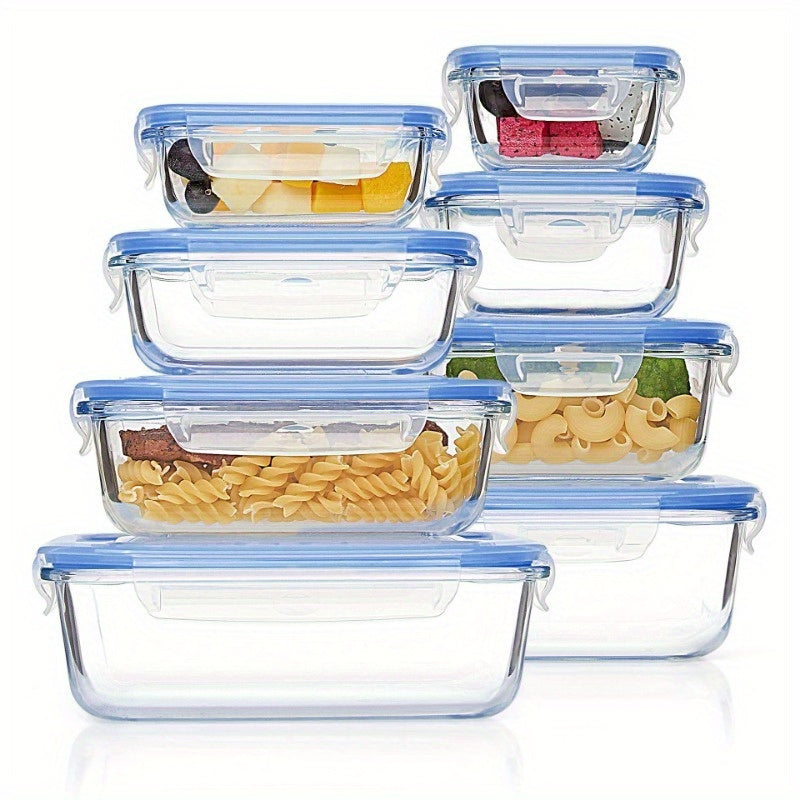 16pcs Set 8 Glass Bowls 8 Lids Microwave Oven Dishwasher Safe Airtight Leakproof Food Storage Containers Healthy Snacks And Leftovers Preparation Set