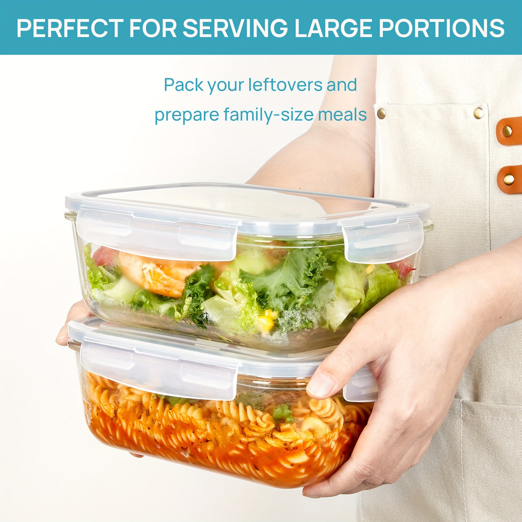 [Airtight Glass Containers] Vtopmart 2Pack Large Glass Storage Containers | 1860ml/ 63oz Meal Prep Food Container Set With Snap Airtight Lid For Baking, Microwave, Oven, Leak Proof, For Freezer, Dishwasher