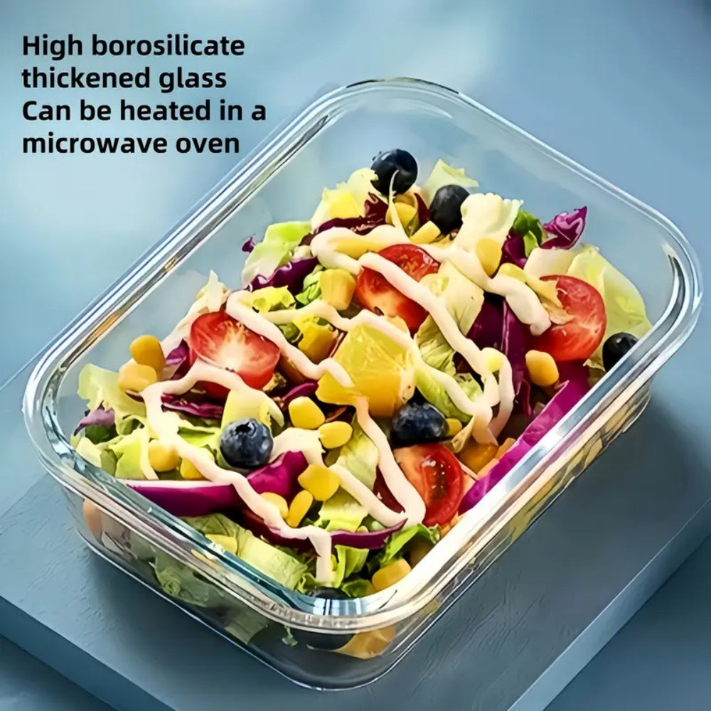 1pc Black Edge Transparent Lid Rectangular 35.17oz with Sealed Lid High Borosilicate Thickened Glass Food Storage Container Leak-proof Microwave Oven and Freezer Safe Built-in Silicone Ring with Four-Sided Locking Double Sealing Airtight Lid Stackable