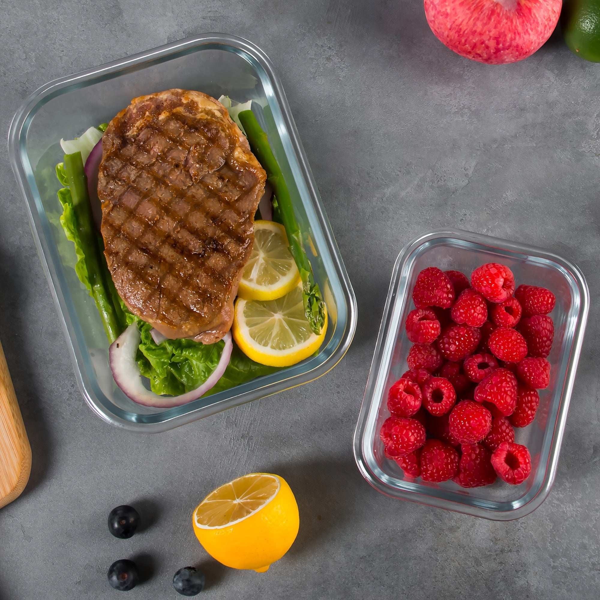 2pcs Glass Meal Prep Containers with Airtight Lids – Microwave, Oven, and Freezer Safe, Transparent Rectangular Food Storage Boxes for Healthy Meal Prep and Organized Kitchen Use
