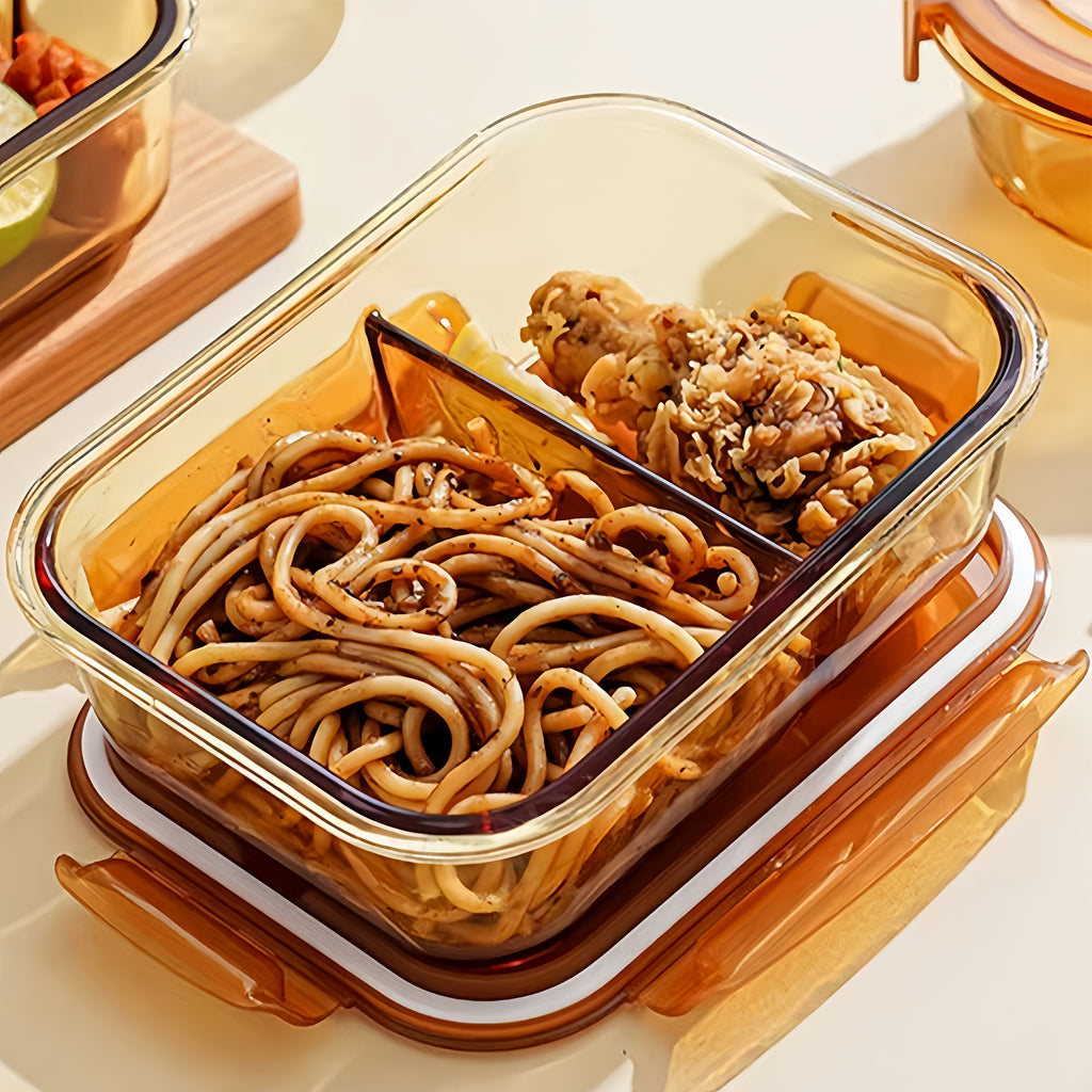 1pc Microwave-Safe Glass Divided Bento Box - 2 Compartments, Heat-Resistant (-40°C to 80°C), Ideal for Office Lunches, Salads, Snacks & Meal Prep, Square Shape, Plastic/Glass Material, Office Lunch Box | Food Separation | Heatresistant Glass