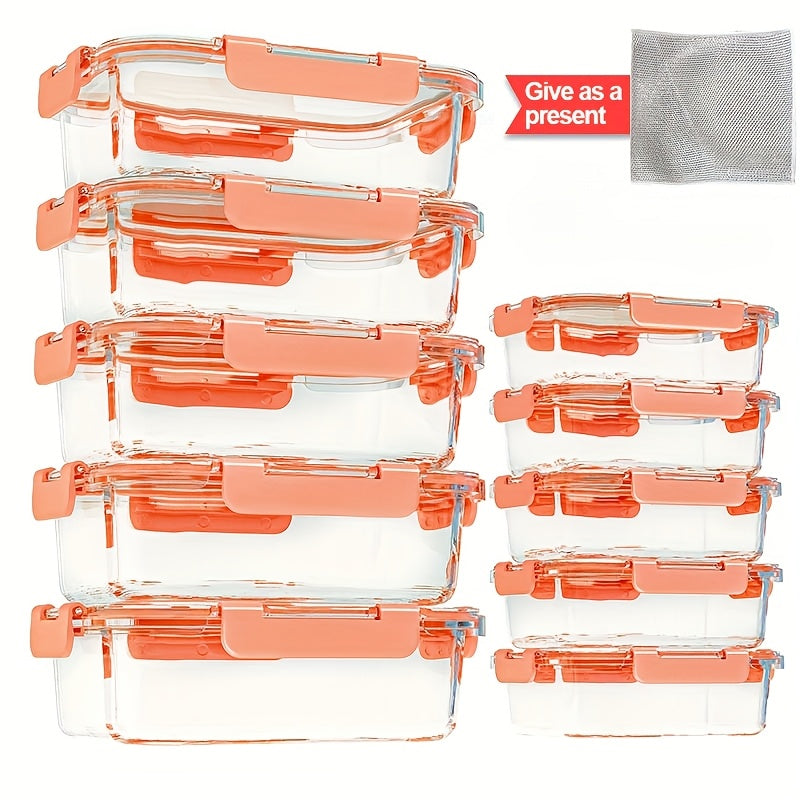 [20pcs Glass Crisper Set] 20pcs Large Capacity Food Grade Glass Crisper Set | Reusable Food Storage Box with Lid for Microwave, Refrigerator, Heating, Freezing, Storage, Pre-meal Preparation | 10 LIDS + 10 Glass Bowls, No Electricity Required