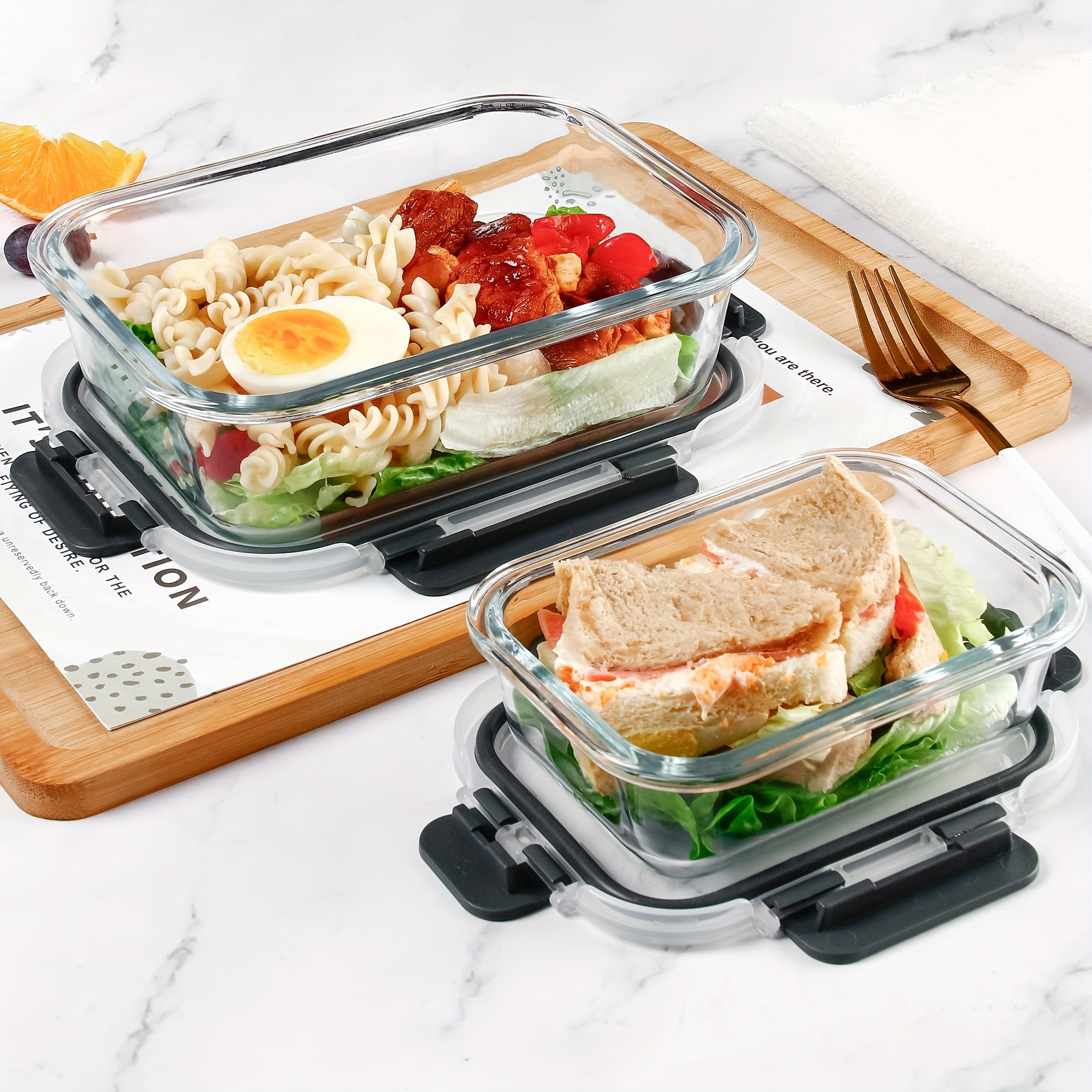[CYUFU Borosilicate Glass Containers] 2pcs CYUFU High Borosilicate Glass Meal Prep Containers - Leak-Proof, Microwave & Oven Safe, Dishwasher Safe, Reusable, Stackable, Clip-On Closure - Multipurpose Rectangle Food Storage Organizer with Lid